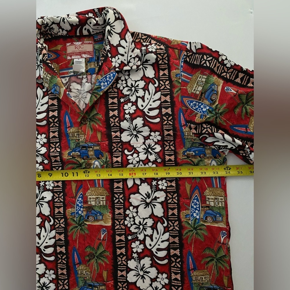 RJC Shirt Hawaiian Red White Hibiscus Flower Short Sleeve Cotton Large - Picture 9 of 11